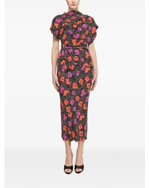 Nissa Printed Viscose Midi Skirt - Red