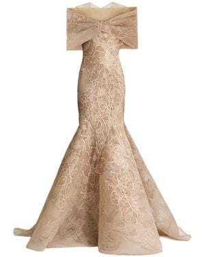 Gemy Maalouf Floral-Embroidered Gown - Natural