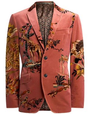 Etro Veste En Velours De Coton À Poitrine Unique Avec Imprimé Floral Et Animal - Multicolour