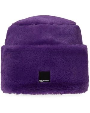 KARL LAGERFELD Fold-Up Faux-Fur Beanie - Purple