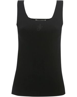 JW Anderson Anchor-Embroidered Square-Neck Tank Top - Black