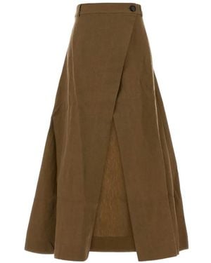 LeKasha Wrap-Front Linen Skirt - Natural