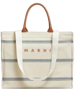 Marni Canvas-Shopper Mit Logo-Stickerei - Weiß