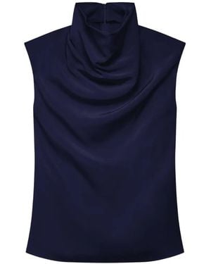 Another Tomorrow Cowl-Neck Draped Top - Blue