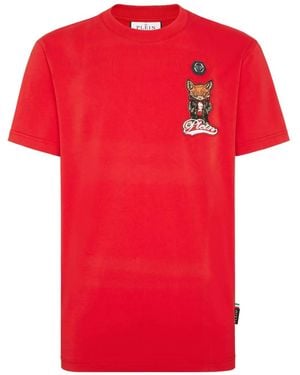 Philipp Plein Fox-Patch T-Shirt - Red