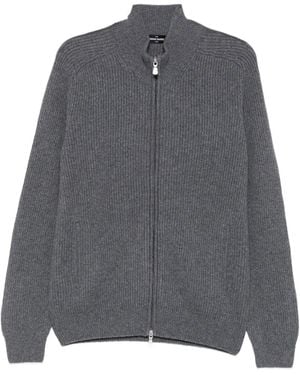 Gran Sasso Maglione A Coste Con Cappuccio E Zip - Grigio