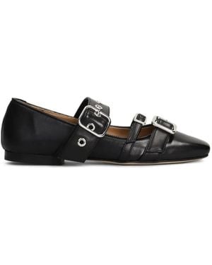 Anna F. Eyelet-Embellished Buckle-Strap Leather Ballet Flats - Black