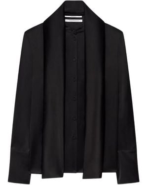 Another Tomorrow Band-Collar Scarf-Detail Blouse - Black