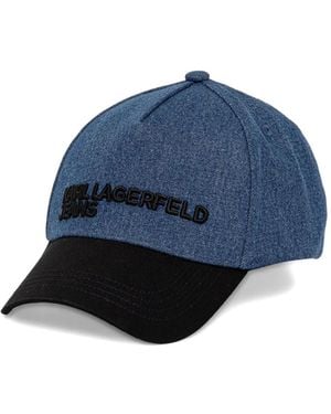 KARL LAGERFELD Logo-Embroidered Denim Cap - Blue