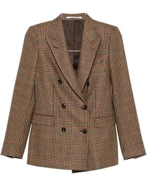 Tagliatore Double-Breasted Check-Pattern Jacket - Brown