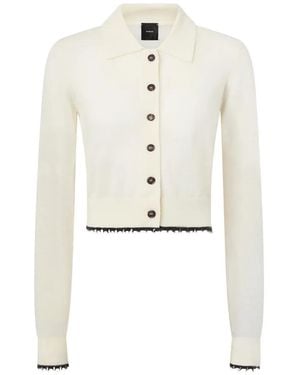 Pinko Cropped Cardigan With Polo Collar - White