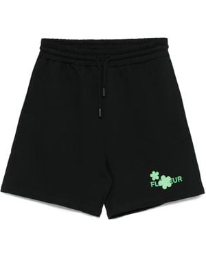 flâneur Logo-Print Drawstring Shorts - Black