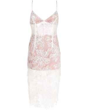 Fleur du Mal Floral-Embroidered Sequinned Midi Dress - Pink