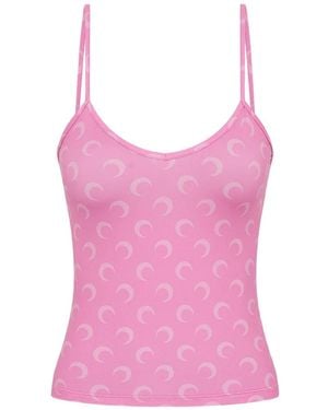 Marine Serre Moon-Printed Jersey Straps Top - Pink