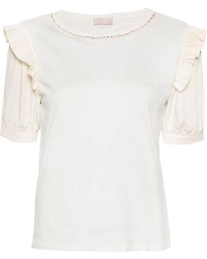 Liu Jo Rhinestone-Embellished Ruffled T-Shirt - White