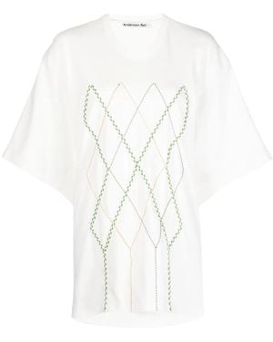 ANDERSSON BELL Argyle String Embroidery Oversize T-Shirt - White