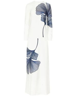 Costarellos Austie Floral-Embroidered Column Maxi Dress - Blue