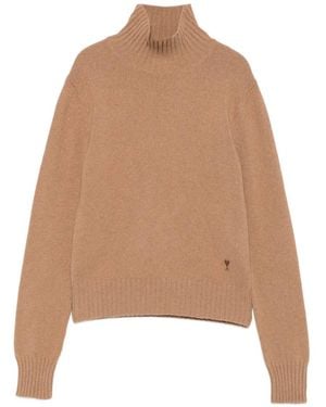 Ami Paris Ami De Coeur Roll-Neck Jumper - Natural