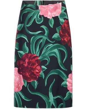 La DoubleJ Midi-Rok Met Bloemenprint - Groen