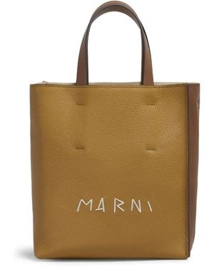 Marni Mini Embroidered Leather Tote - Natural