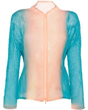 Issey Miyake Zip-Up Pleated Top - Blue