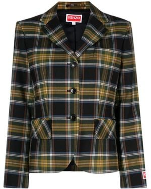 KENZO Tartan-Check Single-Breasted Blazer - Black