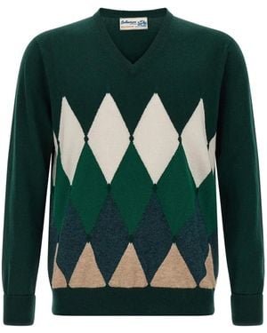 Ballantyne Argyle V-Neck Sweater - Green