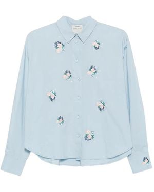 forte_forte Floral-Embroidered Long-Sleeve Shirt - Blue