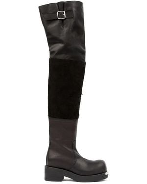 MM6 by Maison Margiela Panelled Buckled Leather Boots - Black
