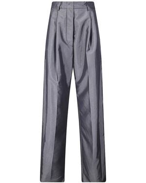 Thelatest Pleated Pinstripe Trousers - Blue