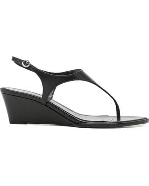 Aeyde Roose Leather Wedge Sandals - Black