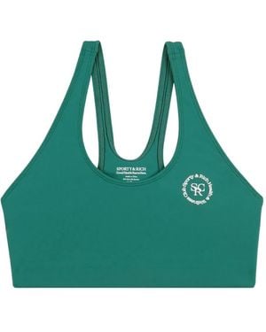 Sporty & Rich Racer-Back Logo-Detail Sports Bra - Green
