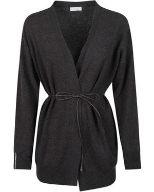 Peserico Belted V-Neck Cardigan - Black