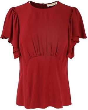 Ulla Johnson Flutter-Sleeves Scalloped Blouse - Red