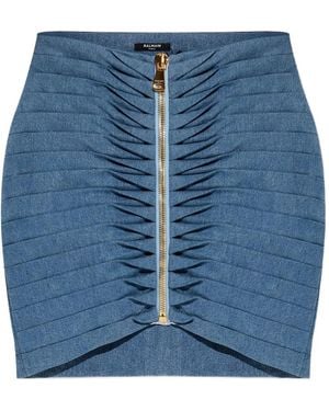 Balmain Ruched Zip Mini Skirt - Blue