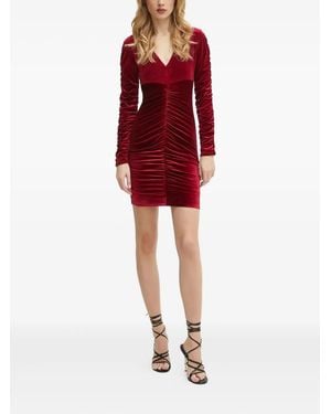Guess Long-sleeve Ruched-velvet Mini Dress - Red