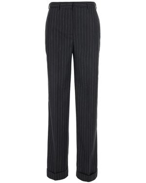 Semicouture Lola Pinstripe-Pattern Turn-Up-Cuff Pants - Blue