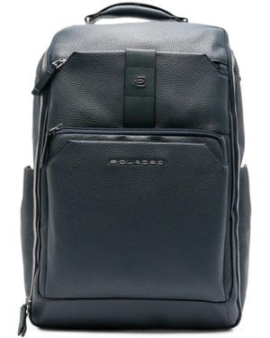 Piquadro Rucksack Aus Gekörntem Leder Mit Logoplakette - Grau