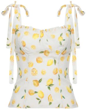 Mar De Margaritas Deasy Lemon-Print Tie-Strap Top - White