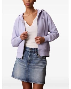 Calvin Klein Logo-Print Zip-Up Hoodie - Blue
