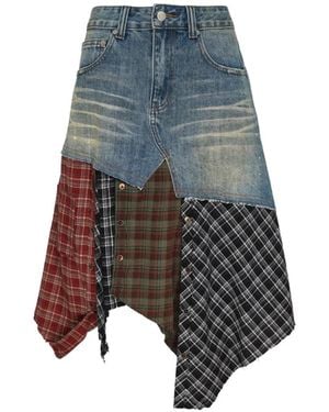 ANDERSSON BELL Plaid Patchwork Midi Skirt - Blue