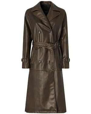 Pinko Double-Breasted Belted Coat - Brown