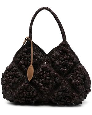 AFAR Bolso Shopper Desire Con Ganchillo Floral - Negro