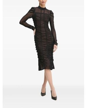 Diane von Furstenberg Ruched Mesh Midi Dress - Black