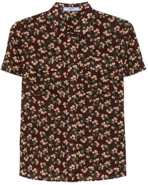 Prada Blouse Met Bloemenprint - Bruin