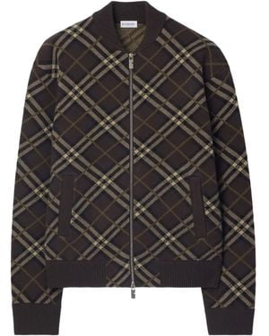 Burberry チェック ウールカシミア ボンバージャケット - ブラック