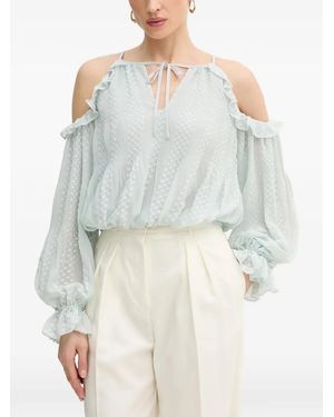 Guess Ruffled Cold-Shoulder Blouse - Blue