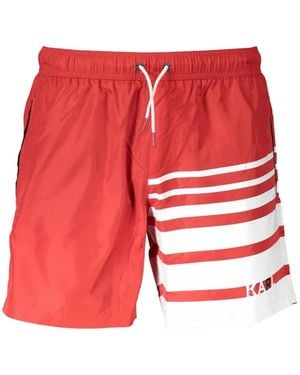 KARL LAGERFELD Stripe-Details Drawstring Swim Shorts - Red