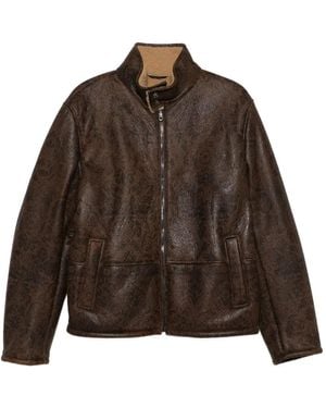Etro Lederjacke Mit Blumenmuster - Braun