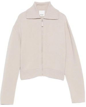 Allude Zip-Up Ribbed-Trim Cardigan - White